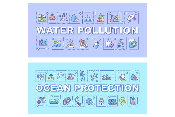 Ocean Protection Word Concepts Banners: Graphics for Branding and Marketing